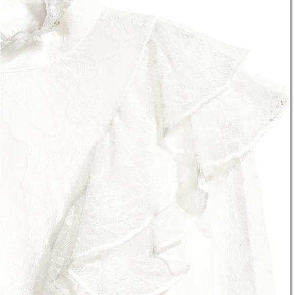 H&M Ruffle and Lace Long Sleeve Off-White Blouse Size 4 - Picture 4 of 10